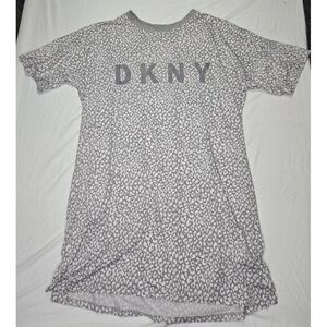 DKNY Long Gray & White Leopard Print T-Shirt Sleepwear jersey-blend‎ Women's M
